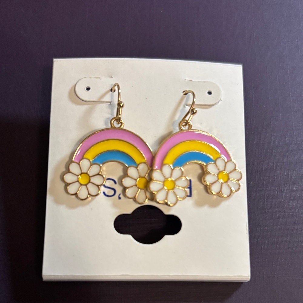 Colorful Rainbow and Daisy Earrings